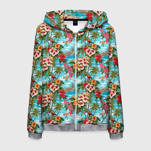Мужская толстовка на молнии Разноцветные гавайские цветы / 3D-Меланж – фото 1