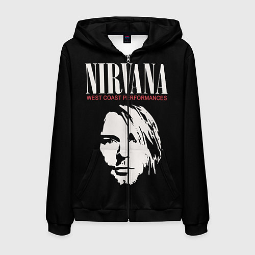 Мужская толстовка на молнии Nirvana - Kurt Cobain / 3D-Черный – фото 1