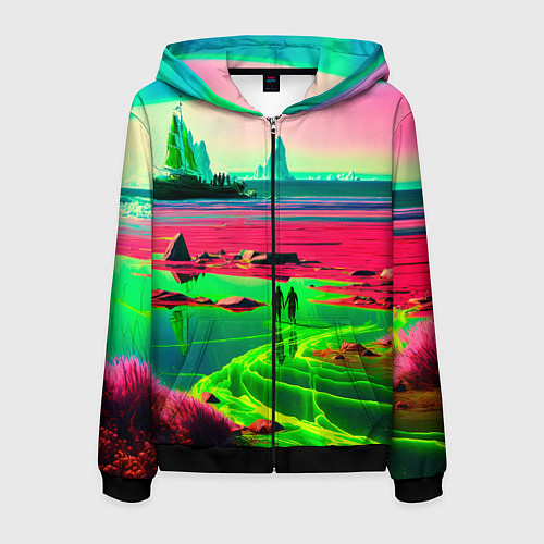 Мужская толстовка на молнии Кислотный мир / 3D-Черный – фото 1