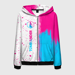 Мужская толстовка на молнии Tomb Raider neon gradient style: по-вертикали