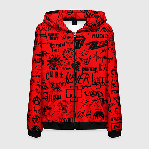 Мужская толстовка на молнии Лучшие рок группы на красном / 3D-Черный – фото 1