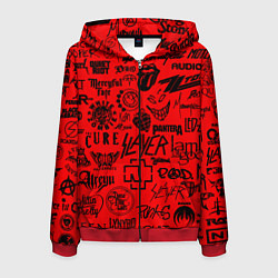 Толстовка 3D на молнии мужская Лучшие рок группы на красном, цвет: 3D-красный