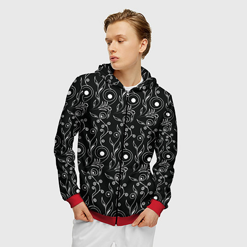 Мужская толстовка на молнии Black style pattern / 3D-Красный – фото 3