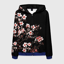 Толстовка 3D на молнии мужская Цветущая сакура - белые и красные, цвет: 3D-синий