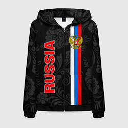 Толстовка 3D на молнии мужская Russia black style, цвет: 3D-черный