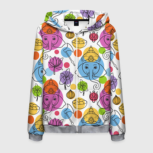 Мужская толстовка на молнии Индийские слоники / 3D-Меланж – фото 1