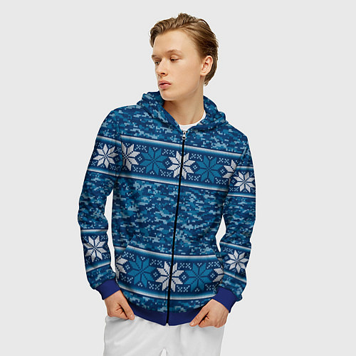Мужская толстовка на молнии Камуфляжный свитер - алатырь / 3D-Синий – фото 3