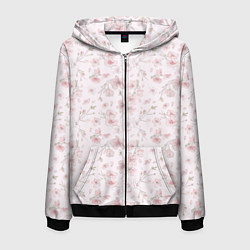 Толстовка 3D на молнии мужская Акварельный паттерн цветов сакуры, цвет: 3D-черный