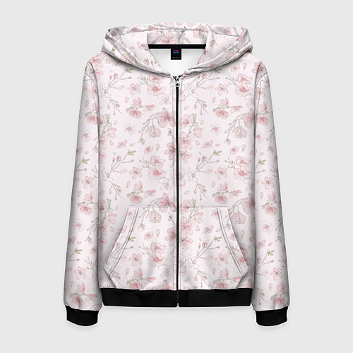 Мужская толстовка на молнии Акварельный паттерн цветов сакуры / 3D-Черный – фото 1