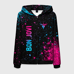 Толстовка 3D на молнии мужская Bon Jovi - neon gradient: надпись, символ, цвет: 3D-черный