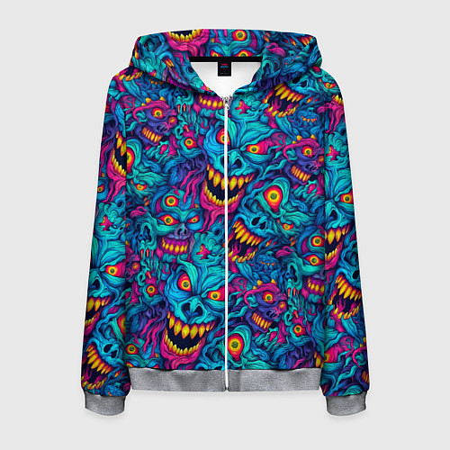 Мужская толстовка на молнии Неоновые монстры - graffiti art style pattern / 3D-Меланж – фото 1