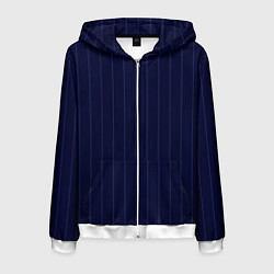 Толстовка 3D на молнии мужская Серьезный тёмно-синий полосы, цвет: 3D-белый
