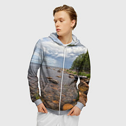 Толстовка 3D на молнии мужская Лодка на Ладоге, цвет: 3D-меланж — фото 2