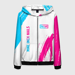 Мужская толстовка на молнии Nine Inch Nails neon gradient style: надпись, симв