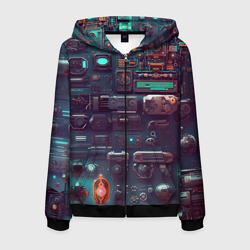 Мужская толстовка на молнии Технические панели / 3D-Черный – фото 1