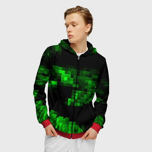 Мужская толстовка на молнии Зеленые пирамиды / 3D-Красный – фото 3