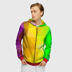 Толстовка 3D на молнии мужская Жёлто-зелёная геометрия, цвет: 3D-красный — фото 2