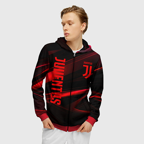 Мужская толстовка на молнии Juventus black red logo / 3D-Красный – фото 3
