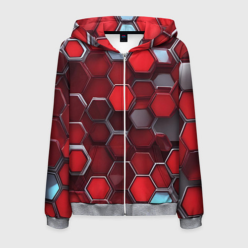 Мужская толстовка на молнии Cyber hexagon red / 3D-Меланж – фото 1