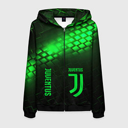 Толстовка 3D на молнии мужская Juventus green logo neon, цвет: 3D-черный