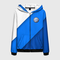 Толстовка 3D на молнии мужская Volkswagen - голубые линии, цвет: 3D-черный