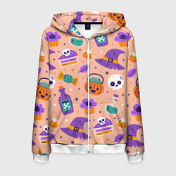 Толстовка 3D на молнии мужская Halloween skulls pattern, цвет: 3D-белый