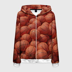 Толстовка 3D на молнии мужская Узор с баскетбольными мячами, цвет: 3D-белый