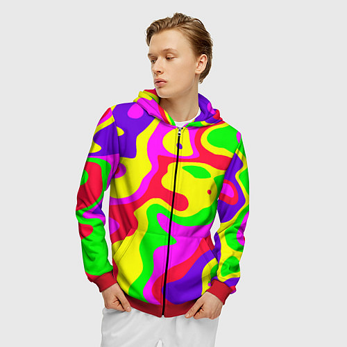 Мужская толстовка на молнии Абстракция пять цветов / 3D-Красный – фото 3