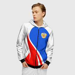 Толстовка 3D на молнии мужская Герб РФ - white sport, цвет: 3D-черный — фото 2