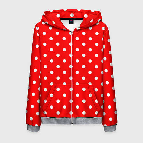 Мужская толстовка на молнии Белый горошек на красном / 3D-Меланж – фото 1
