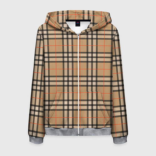 Мужская толстовка на молнии Клетка коричневая / 3D-Меланж – фото 1