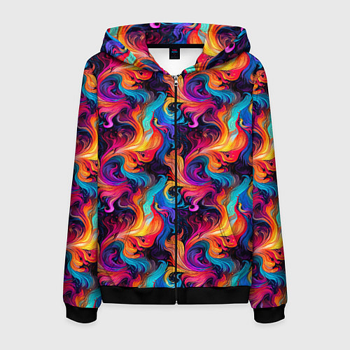 Мужская толстовка на молнии Разноцветные разные волны разводы / 3D-Черный – фото 1
