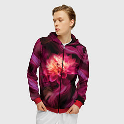 Толстовка 3D на молнии мужская Розовый цветок в огне - нейросеть, цвет: 3D-красный — фото 2