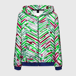 Толстовка 3D на молнии мужская Новогодние линии зелёный и красный, цвет: 3D-синий