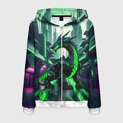 Толстовка 3D на молнии мужская Неоновый зеленый дракон, цвет: 3D-белый