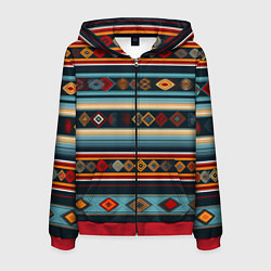 Толстовка 3D на молнии мужская Этнический орнамент в горизонтальную полоску, цвет: 3D-красный