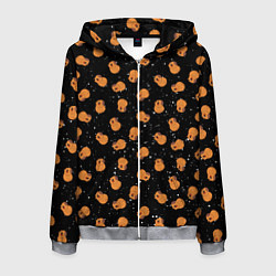 Толстовка 3D на молнии мужская Мини капибары в космосе, цвет: 3D-меланж