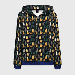 Толстовка 3D на молнии мужская Новогодний ельник, цвет: 3D-синий