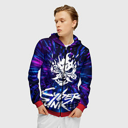 Толстовка 3D на молнии мужская Cyberpunk 2077: samurai blue, цвет: 3D-красный — фото 2