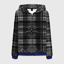 Толстовка 3D на молнии мужская Черно-белая шотландская клетка, цвет: 3D-синий