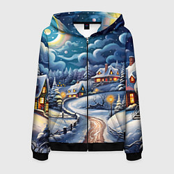 Толстовка 3D на молнии мужская Новогоднее настроение, цвет: 3D-черный