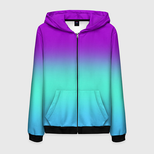 Мужская толстовка на молнии Фиолетовый бирюзовый голубой неоновый градиент / 3D-Черный – фото 1