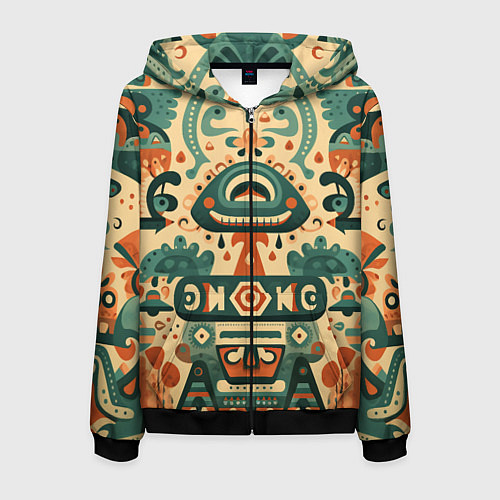 Мужская толстовка на молнии Абстрактный узор в мексиканском фолк-арт стиле / 3D-Черный – фото 1