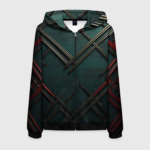 Мужская толстовка на молнии Диагональный узор в шотландском стиле / 3D-Черный – фото 1