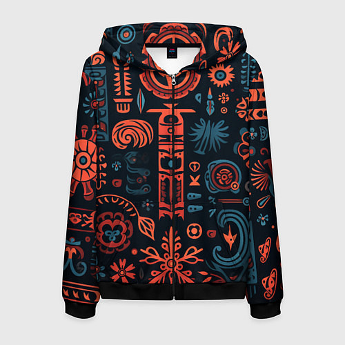 Мужская толстовка на молнии Абстрактный паттерн в славянской стилистике / 3D-Черный – фото 1