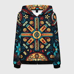 Толстовка 3D на молнии мужская Симметричный орнамент в славянском стиле, цвет: 3D-черный