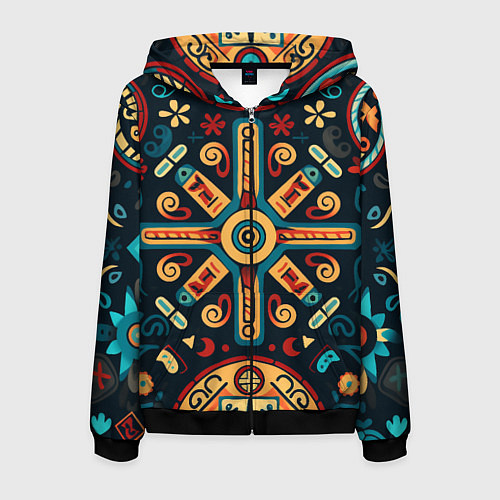 Мужская толстовка на молнии Симметричный орнамент в славянском стиле / 3D-Черный – фото 1