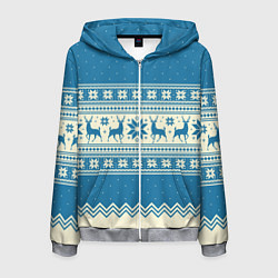 Толстовка 3D на молнии мужская Sweater with deer on a blue background, цвет: 3D-меланж