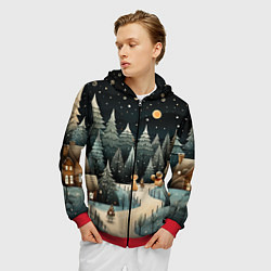 Толстовка 3D на молнии мужская Волшебная ночь в деревне, цвет: 3D-красный — фото 2