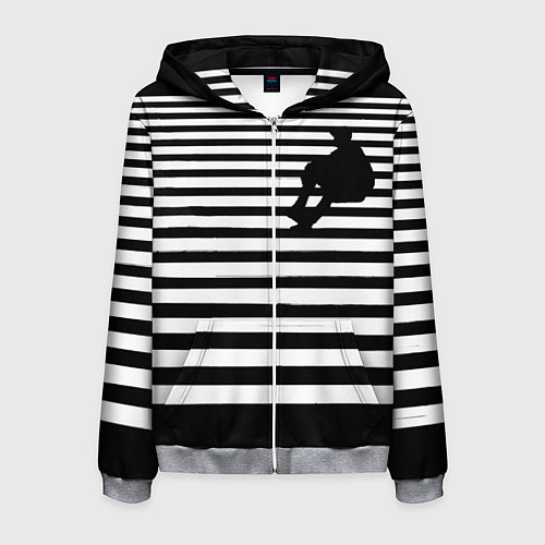 Мужская толстовка на молнии Силуэт на чёрно белом полосы / 3D-Меланж – фото 1